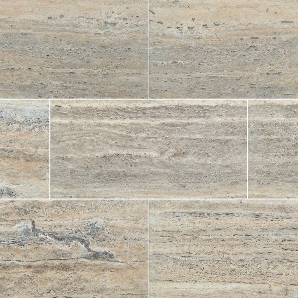 MSI Take Home Tile Sample - Silver Travertine 4 in. x 4 in. Honed Travertine Floor and Wall Tile