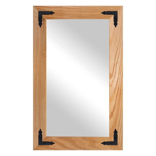 Rayne Mirrors (33 in. W x 20 in. H) Natural Hardwood Rectangle Mirror with Decorative Corner Bracket