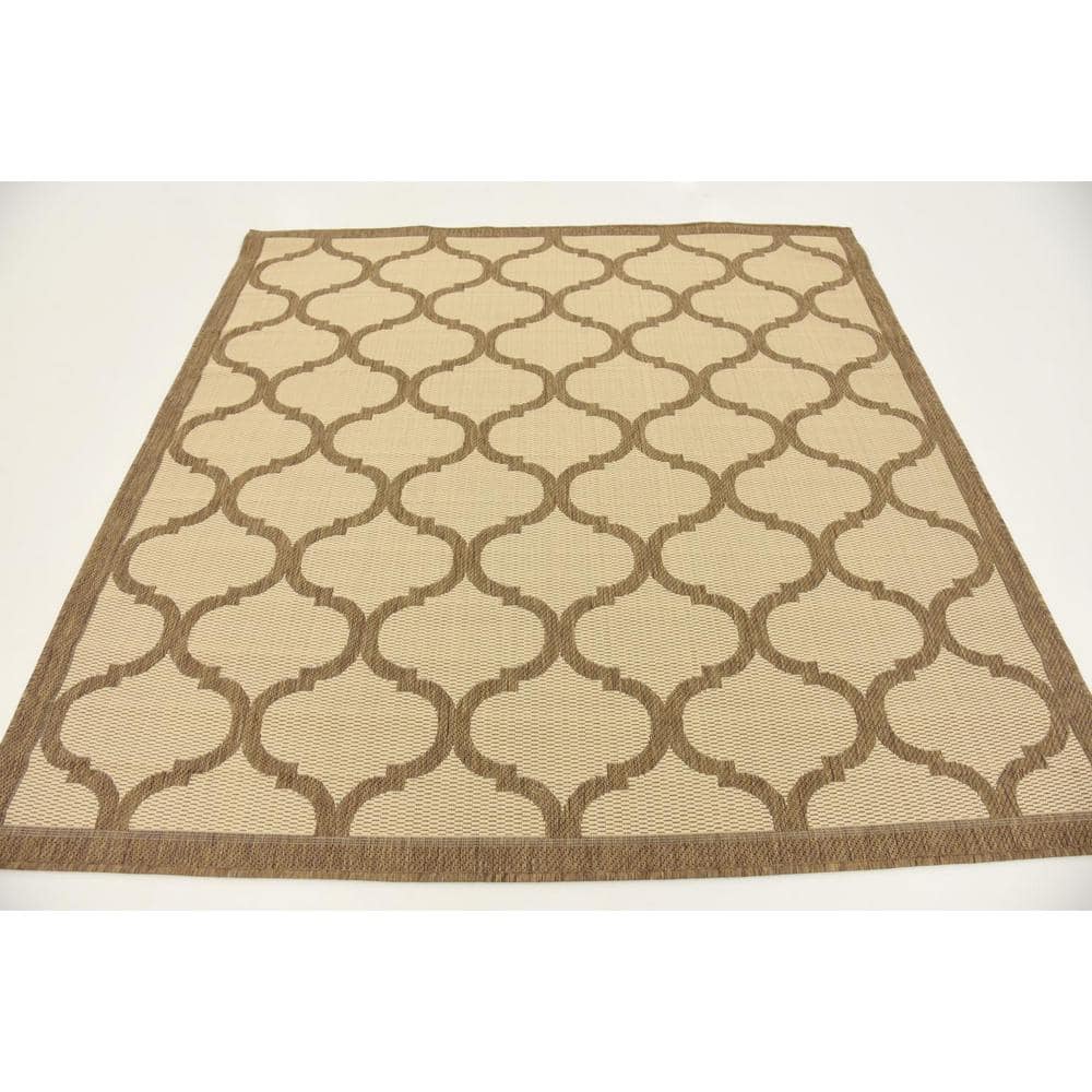 Brown and Beige Square Synthetic Outdoor Rug