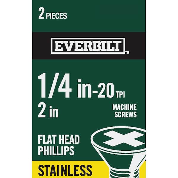 Everbilt 1/4 in.-20 x 2 in. Phillips Flat Head Stainless Steel Machine Screw (2-Pack)