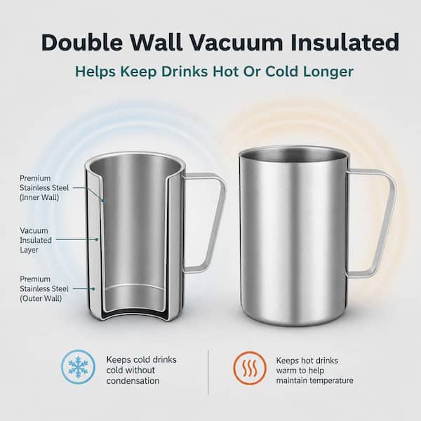 Wudkey 2-Piece 16.9 oz. Double Wall Stainless Steel Vacuum