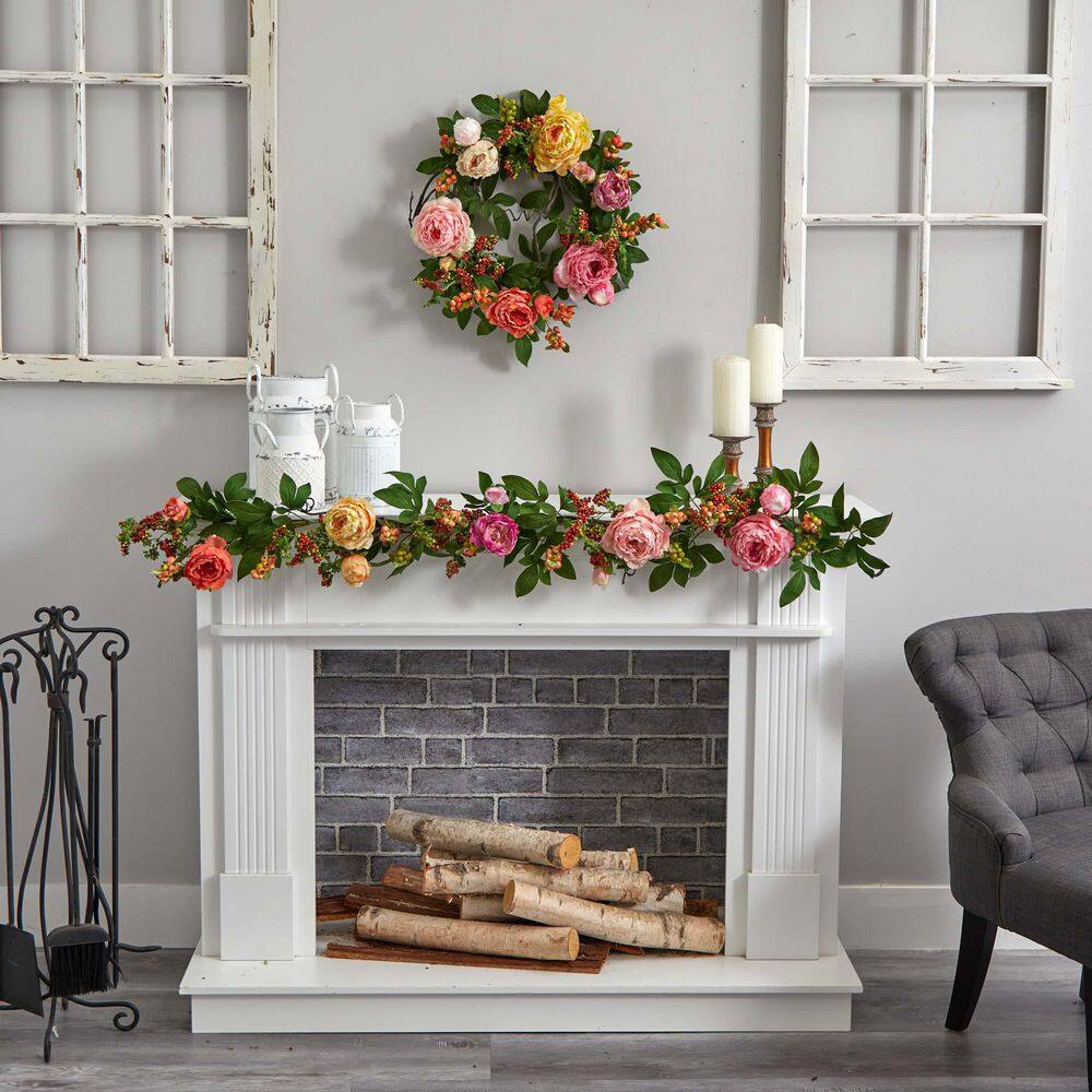 Springtime Elegance 31" Multicolor Peony & Berry Outdoor Garland
