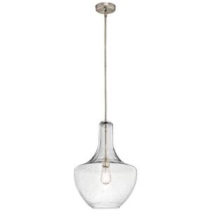 Everly 19.75 in. 1-Light Brushed Nickel Transitional Kitchen Bell Pendant Hanging Light with Clear Seeded Glass
