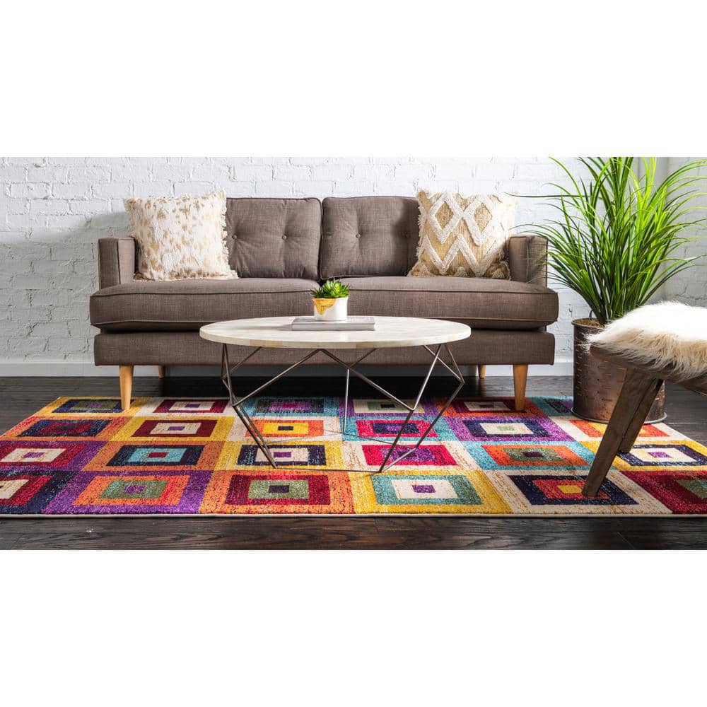 Vivid Estrella 5' x 8' Multicolor Geometric Synthetic Area Rug