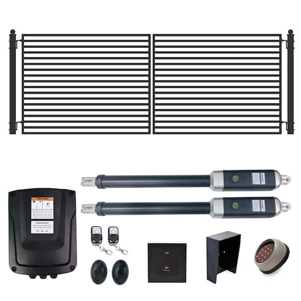 ALEKO 16 ft. x 6 ft. Automated Steel Kyiv Dual Swing Black Steel