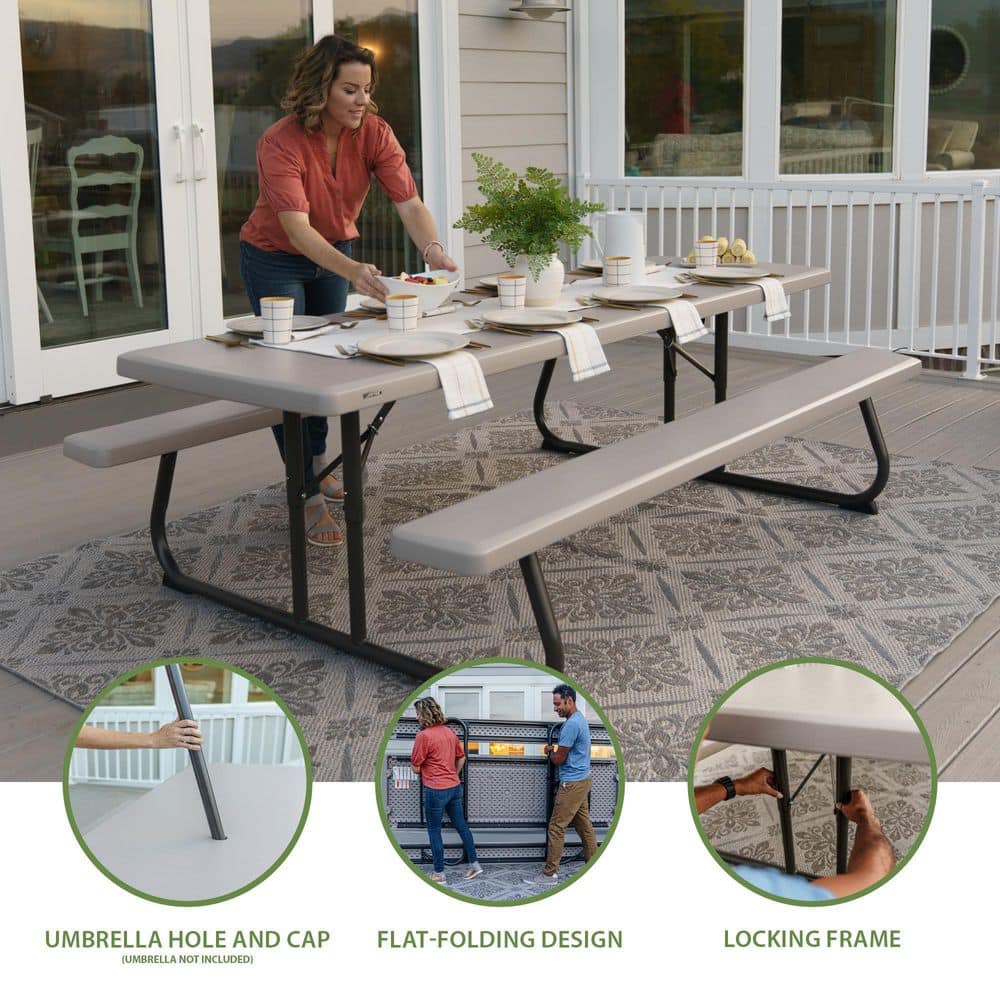 Almond 8-Foot Folding Picnic Table with Benches