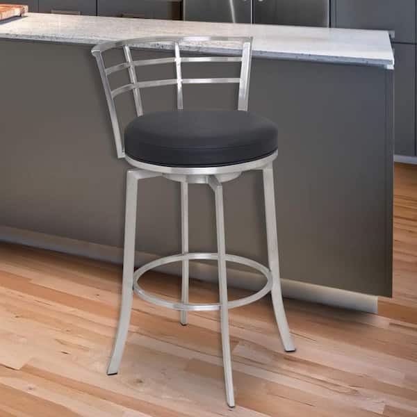 Armen Living Viper 26 in. Bar Stool in Brushed Stainless Steel with Black Pu upholstery