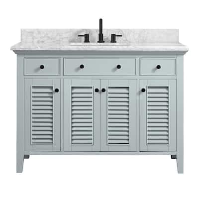 Fallworth 49 in. W x 22 in. D Bath Vanity in Light Green with Marble Vanity Top in Carrara White with White Basin