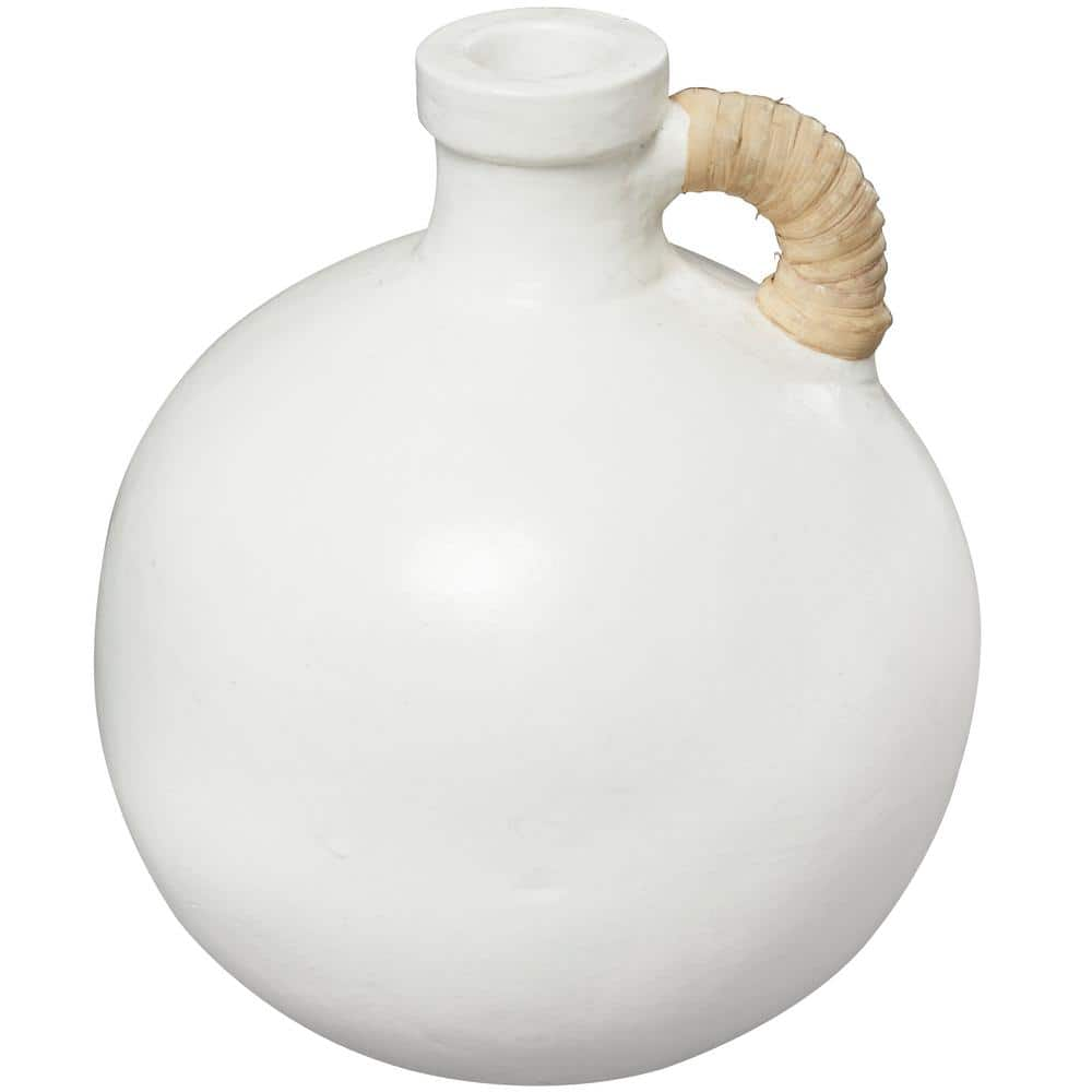 Litton Lane White Jug Inspired Ceramic Decorative Vase With Rattan