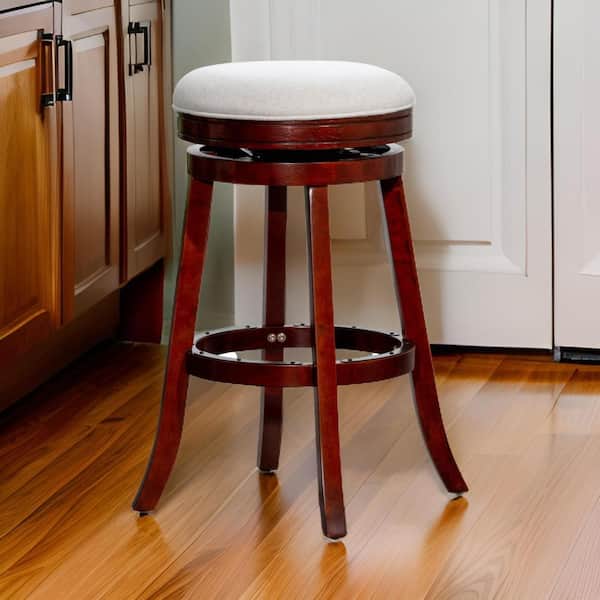 Benjara 30 in. Brown, Beige and Black Backless Wood Frame Bar Stool with Polyster Seat