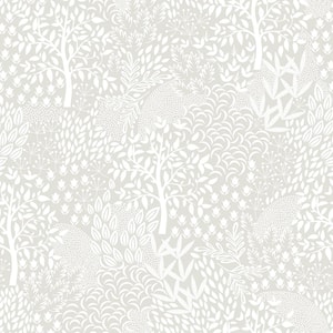 Woodland Fantasy Folk White Peel and Stick Wallpaper Sample