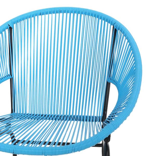 Blue Metal Rattan Outdoor Lounge Chairs, Patio Weave Club Chairs