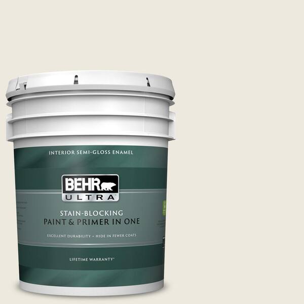 BEHR ULTRA 5 gal. #UL150-9 Pillar White Semi-Gloss Enamel Interior Paint and Primer in One
