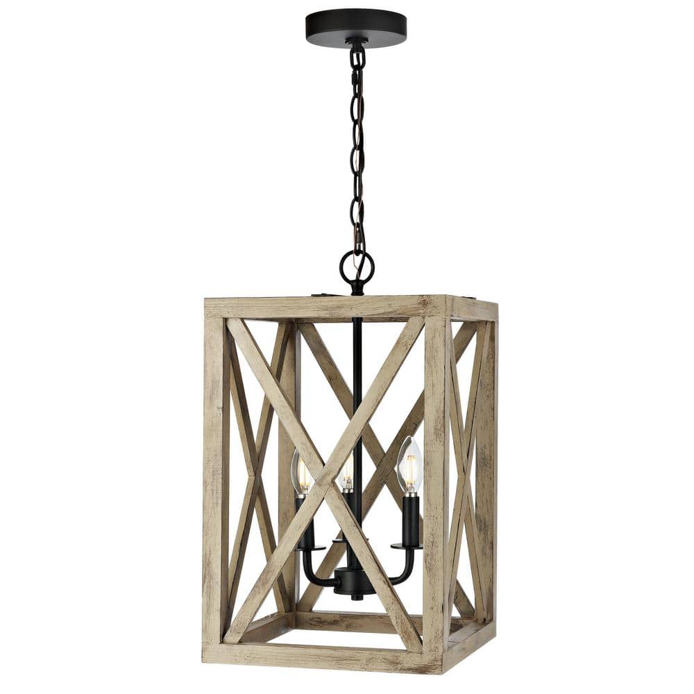 Rabea 12.25" Black Metal & Wood Textured Modern Pendant Light
