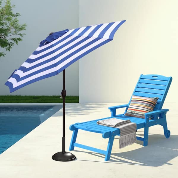 blue mesh patio umbrella Maypex 9 ft. Steel Crank and Tilt Stripe Market Patio Umbrella in Blue and White
