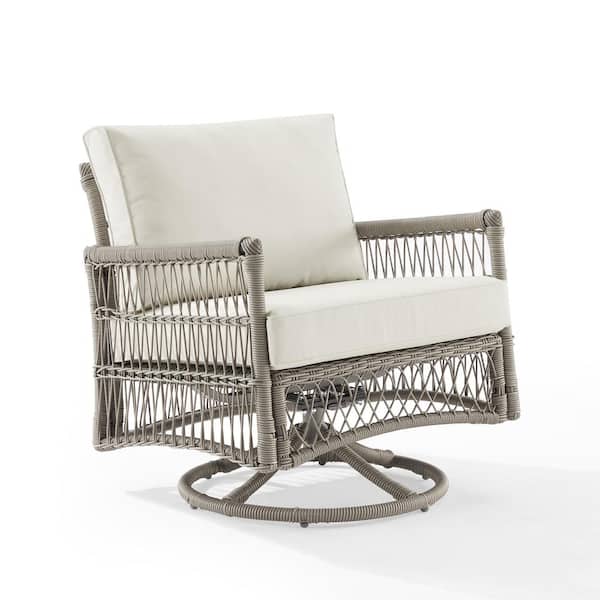 CROSLEY FURNITURE Thatcher Driftwood Wicker Outdoor Rocking Chair with Creme Cushions