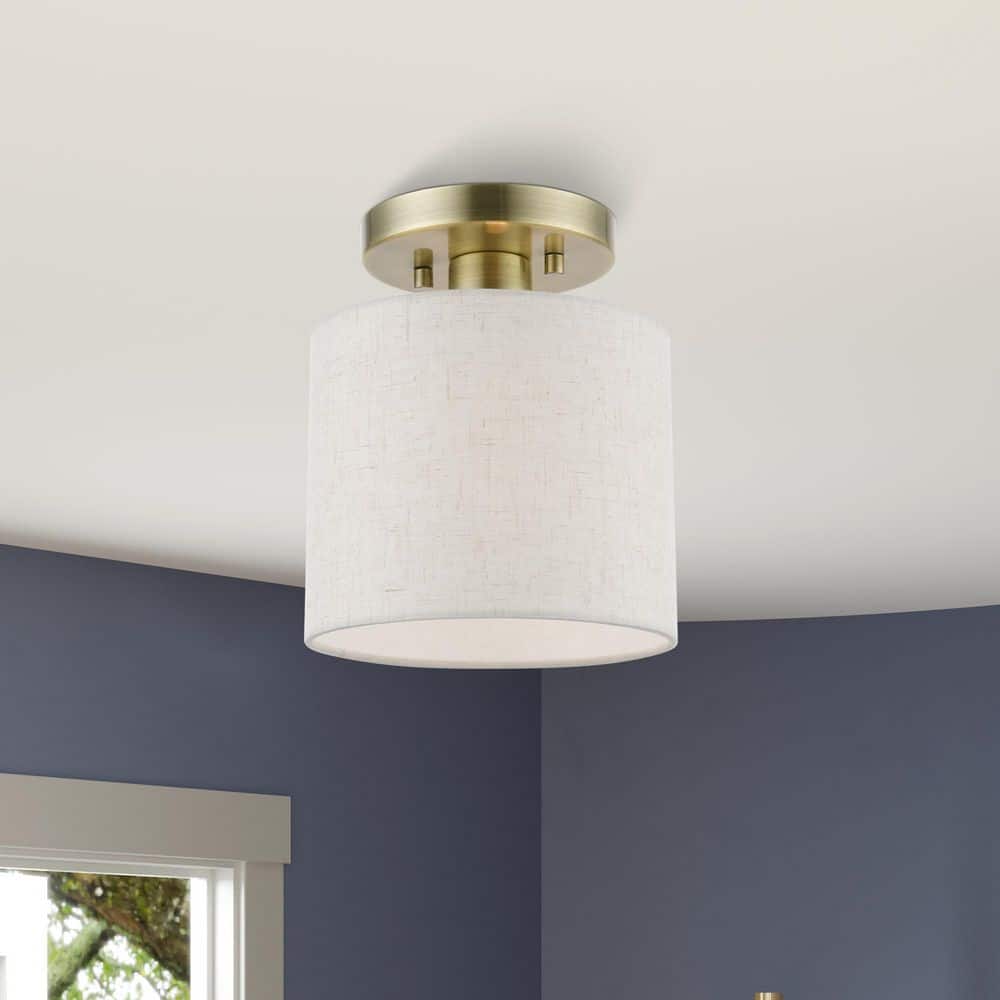 Antique Brass Petite Drum Semi-Flush Mount Light