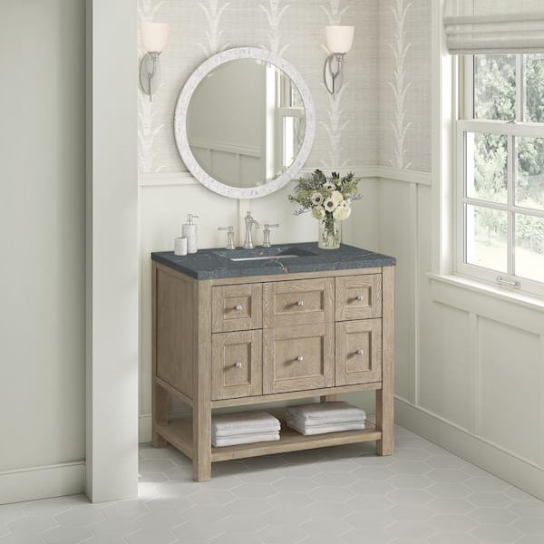 James Martin Vanities Breckenridge 36.0 in. W x 23.5 in. D x 34.18 in. H Single Bathroom Vanity Whitewashed Oak and Parisien Bleu Quartz Top