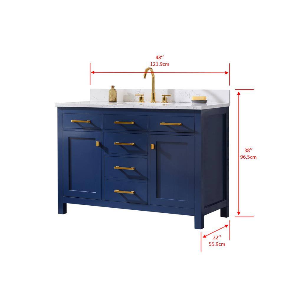 Navy Blue 48'' Single Bathroom Vanity with Carrara White Top
