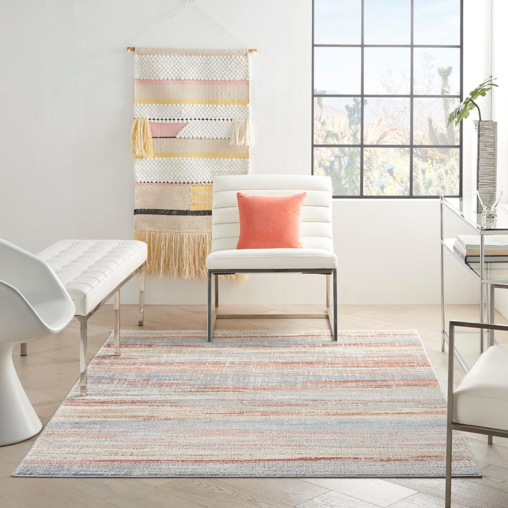 Ivory Multicolor Abstract 4' x 6' Synthetic Rug