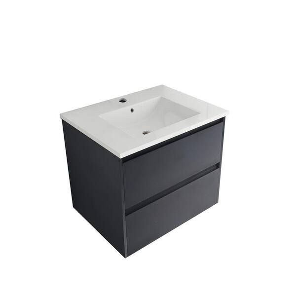 JimsMaison 24 in. W x 18 in. D x 21 in. H Wall-Mounted Bathroom Vanity in Mountain Grain Grey with White Cultured Marble Top