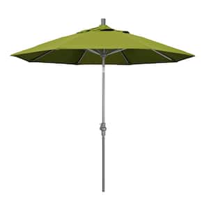 9 ft. Hammertone Grey Aluminum Market Patio Umbrella with Collar Tilt Crank Lift in Kiwi Olefin