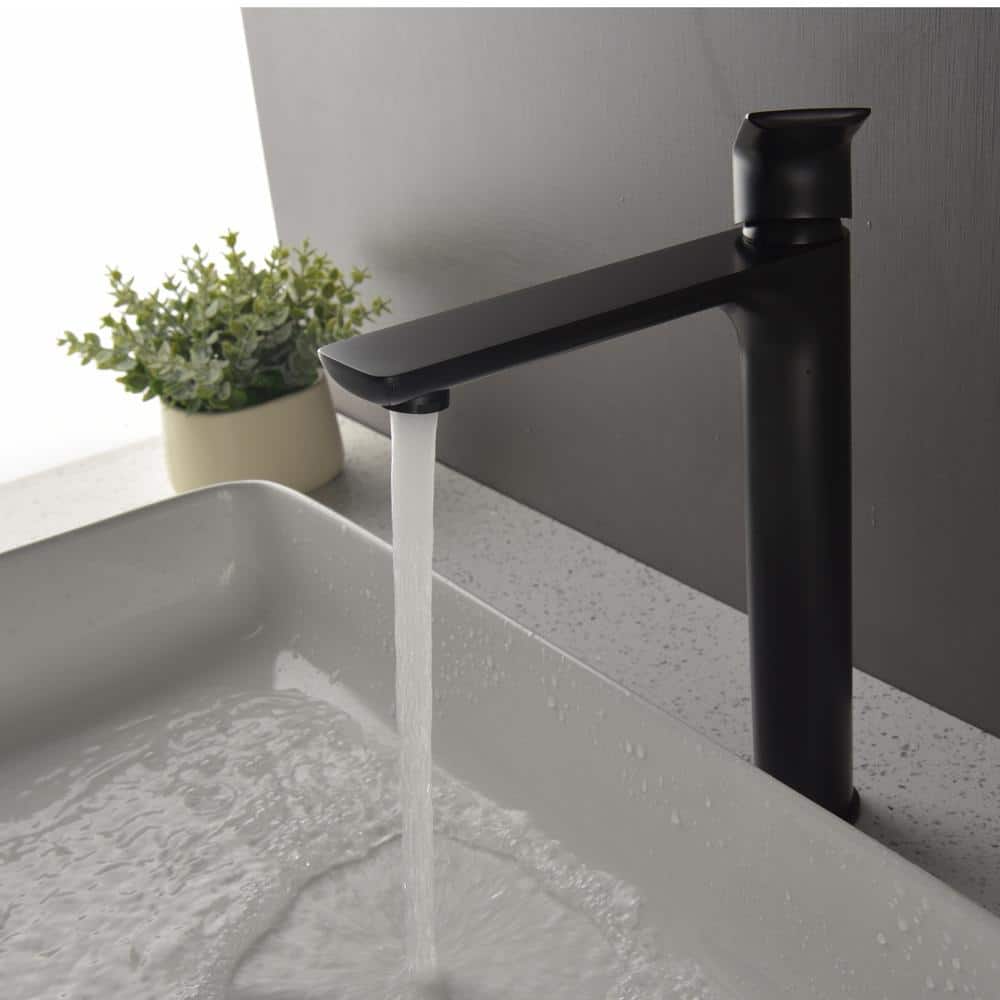 Matte Black Single-Handle Brass Bathroom Vessel Sink Faucet