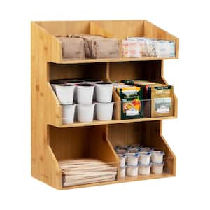 6-Section Brown Rayon from Bamboo Coffee Pod Condiment Station 13 in. L x 6.25 in. W x 15.25 in. H
