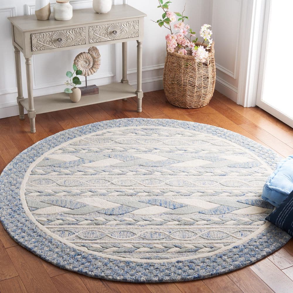 Metro 6 ft. x 6 ft. Round Blue/Ivory Braided Border Area Rug price history on PriceWatchPro