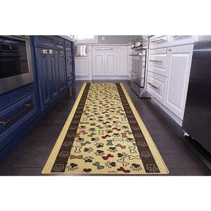 Pet Collection Bones & Paws Cut to Size Beige 26 " Width x Your Choice Length Custom Size Slip Resistant Runner Rug