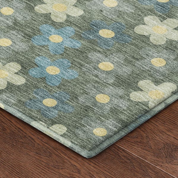Mayfield Premium Machine Washable Abstract AMF2569 Basil 9 ft. x 12 ft. Area Rug
