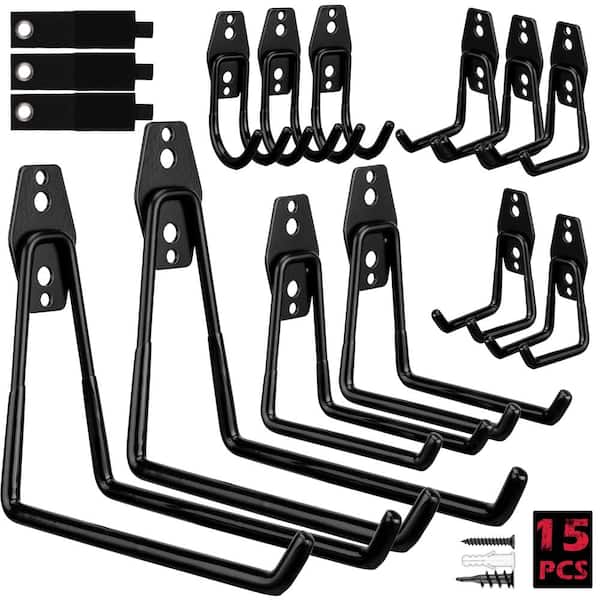 15-Piece Heavy Duty Garage Storage Hooks Set with Anti-Slip Coating, Wall Mount Organizer for Tools, Ladders, Bikes and