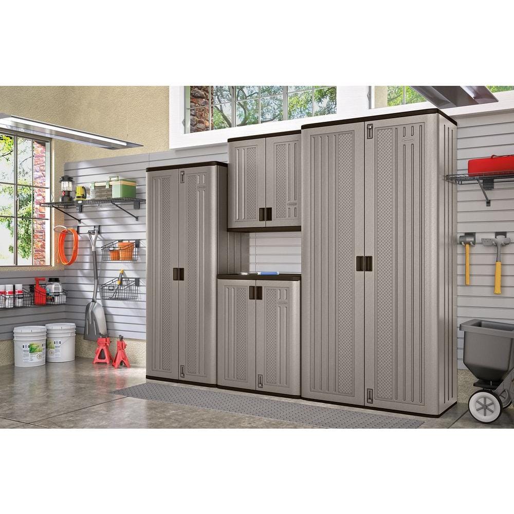 Mega Tall Gray Resin Freestanding Garage Cabinet with Adjustable Shelving