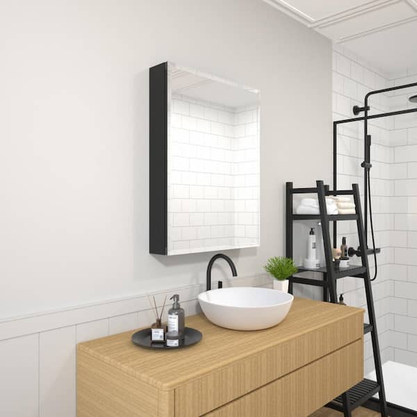 TaiMei 23 in. x 30 in. Frameless Recessed or Surface-Mount Beveled Single Mirror Bathroom Medicine Cabinet