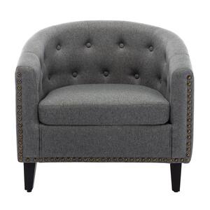 Gray Linen Fabric Side Chair Tufted Barrel Chair Tub Chair for Living Room Set of 1