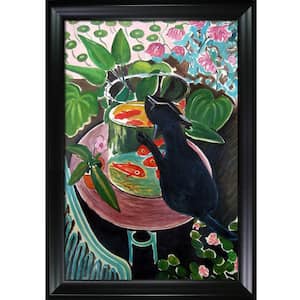 Cat with Fish Bowl by Originals Black Matte Framed Animal Oil Painting Art Print 29 in. x 41 in.