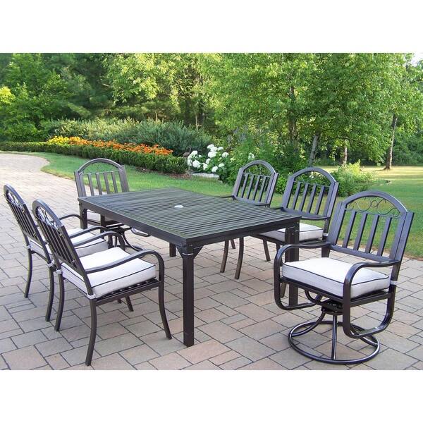 Oakland Living Rochester 7-Piece Patio Dining Set with 2 Swivel Chairs and Cushions