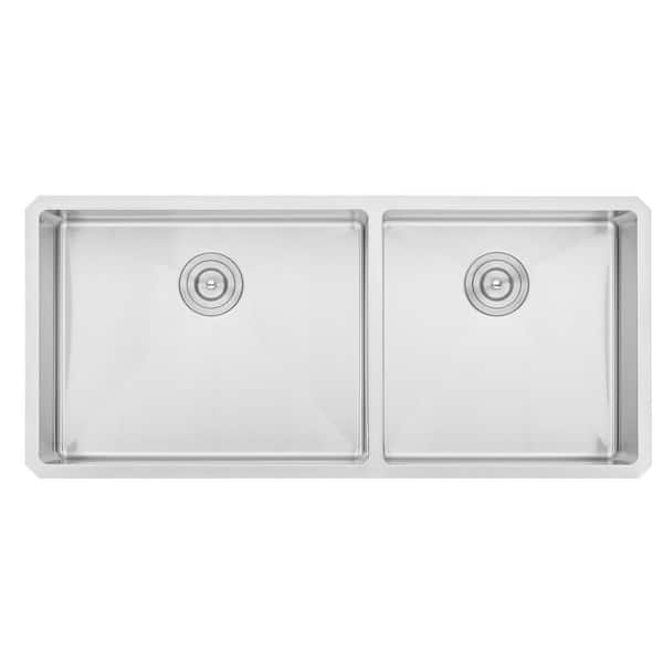 Undermount Stainless Steel 42 in. x 19 in. x 10 in. 16-Gauge 60/40 Offset Double Bowl Kitchen Sink