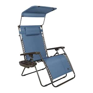 30 in. Wide XL Metal Outdoor Zero Gravity Recliner with Adjustable Canopy Sun-Shade, Drink Tray, Cushion Pillow Denim