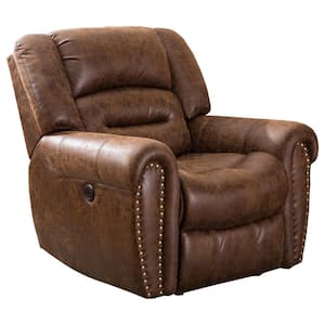 40.5 in. W Oversize Brown Vegan Leather Manual Power Recliner with Nailhead Trim and USB Port