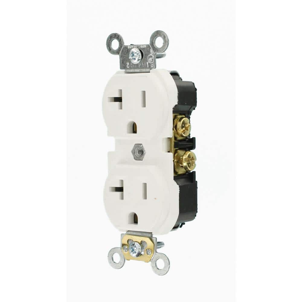 White Thermoplastic Commercial Duplex Power Outlet with Wall Plate