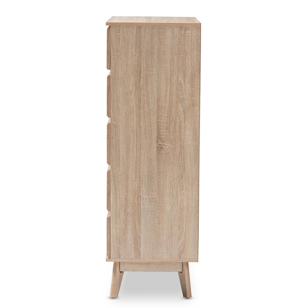 Miren Mid-Century Light Oak and Dark Gray Engineered Wood 5-Drawer Chest