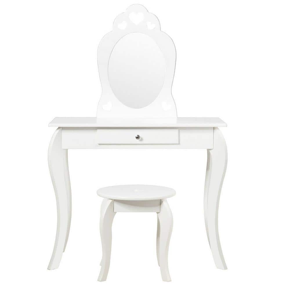 White Kids Dresser Princess Makeup Dressing Play Table Set for Girls