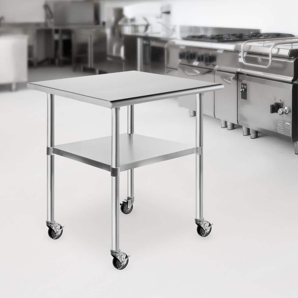 30 x 24 Inch Stainless Steel Kitchen Utility Table with Undershelf and Casters