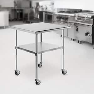30 x 24 in. Stainless Steel Kitchen Utility Table with Bottom Shelf and Casters