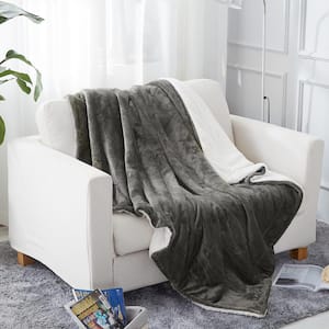 Gray Polyester Sherpa Throw Blanket