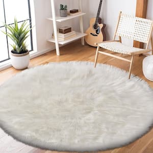 Faux Sheepskin Fur White 10 ft. Round Fuzzy Cozy Furry Rugs Area Rug