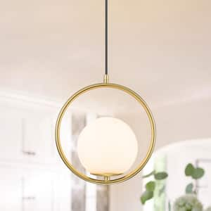 Roy 1-Light Gold Geometric Pendant Light with Globe Glass Shade