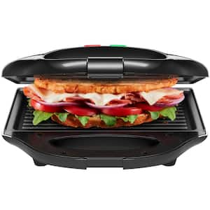 6 in. Portable Black Compact Grill, Panini Press, Indoor Grill Sandwich Maker, Countertop Electric Griddle, Nonstick