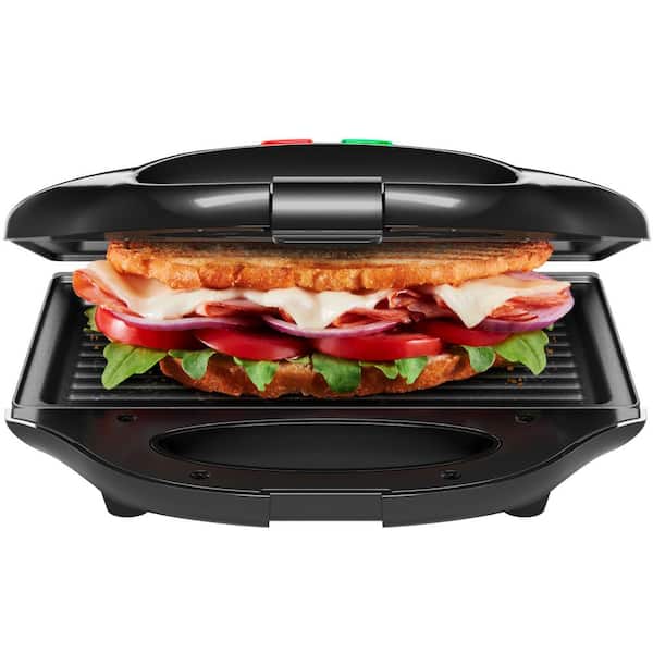 Chefman 6 in. Portable Black Compact Grill, Panini Press, Indoor Grill Sandwich Maker, Countertop Electric Griddle, Nonstick